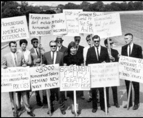 Picketing the White House in 1965; not a leatherman or bikey dyke in sight.